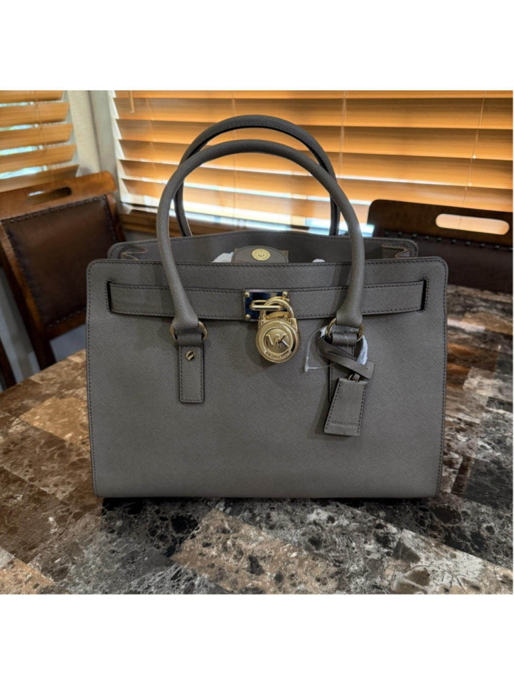 Michael Michael Kors Hamilton Large Satchel Dark Dune Leather Tote Crossbody - Picture 4 of 16
